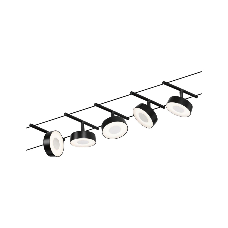 Paulmann 94479 - Komplett vajersystem CIRCLE, set med 5 x 5 W LED-lampor, 230 V, svart