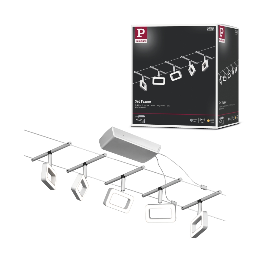 Paulmann 94481 – Set om 5 LED-spotlights, 4,8 W vardera, för vajersystemet FRAME 230 V, matt krom