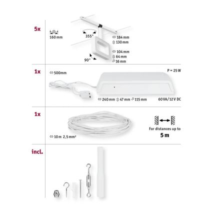 Paulmann 94483 - SET 5xLED/4,8W Komplett vajersystem FRAME 230V vit
