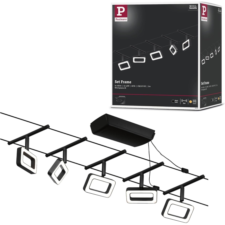 Paulmann 94485 - Set 5xLED/4,8W Komplett vajersystem FRAME 230V, svart