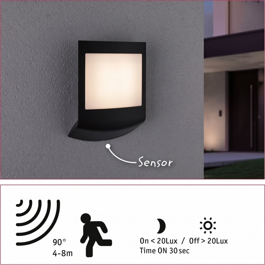 Paulmann 94513 - RGBW LED/8,2W IP44 Dimbart utomhusväggarmatur med rörelse- och skymningssensor PADEA 230V antracit
