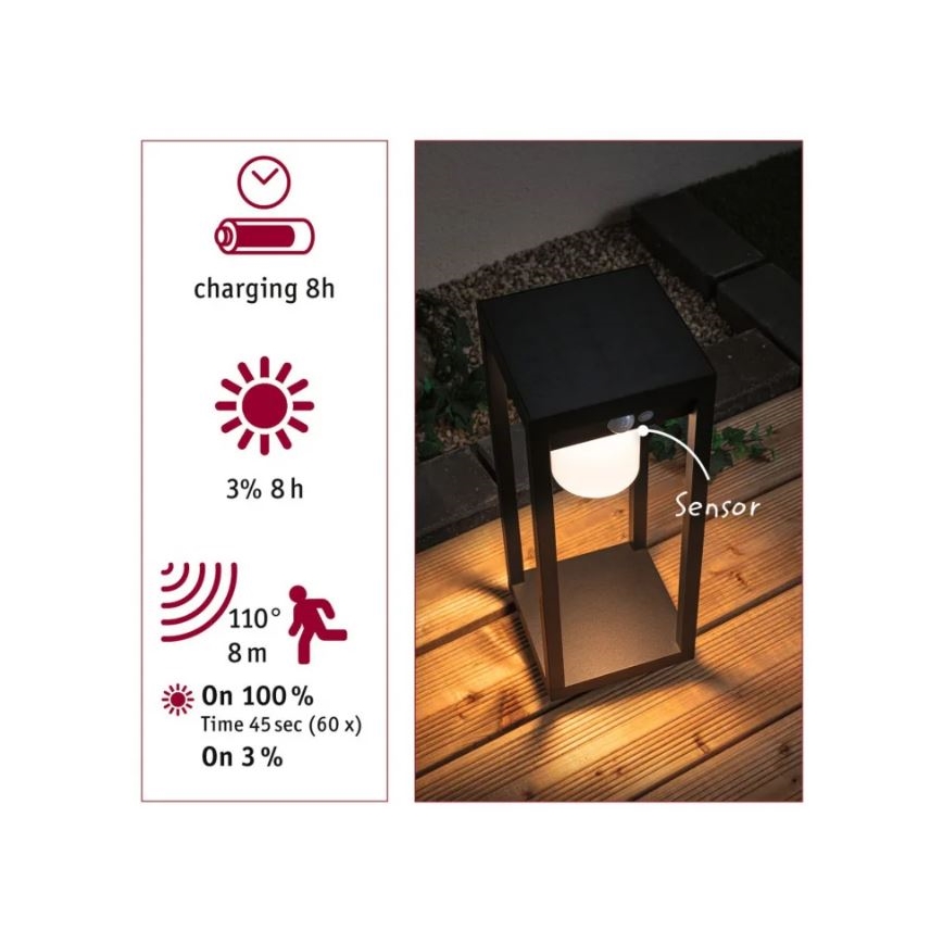 Paulmann 94573 - LED/5,5W IP44 Solcellslampa med sensor MARISOL 3,7V 2000 mAh