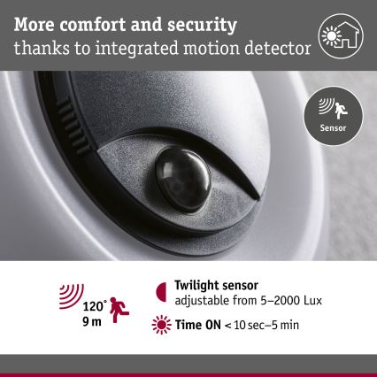 Paulmann 94956 - LED/20,5W IP65 Dimbart utomhusväggarmatur med rörelse- och skymningssensor AUREVA 230V 2200/3000/4000K antracit