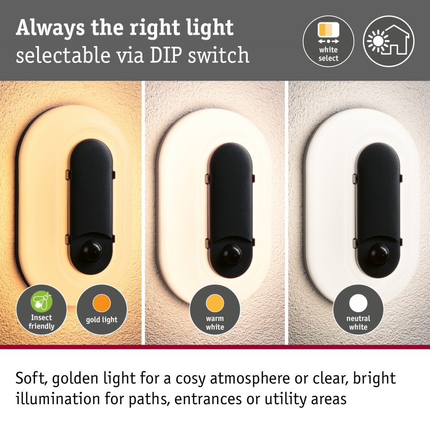 Paulmann 94958 - LED/18,5W IP65 Dimbar utomhusväggarmatur med rörelse- och skymningssensor ELUNOR 230V 2200/3000/4000K antracit