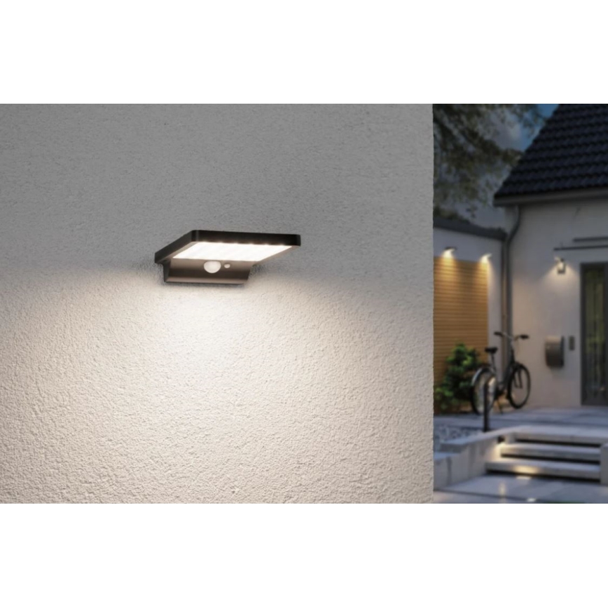Paulmann 95393 - LED/4W IP44 Dimbart solcellsvägglampa med sensor SOLVEIG 3,7V 2000 mAh