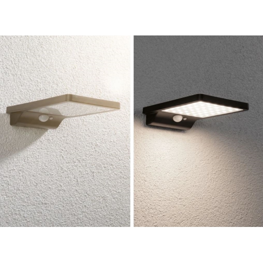 Paulmann 95393 - LED/4W IP44 Dimbart solcellsvägglampa med sensor SOLVEIG 3,7V 2000 mAh