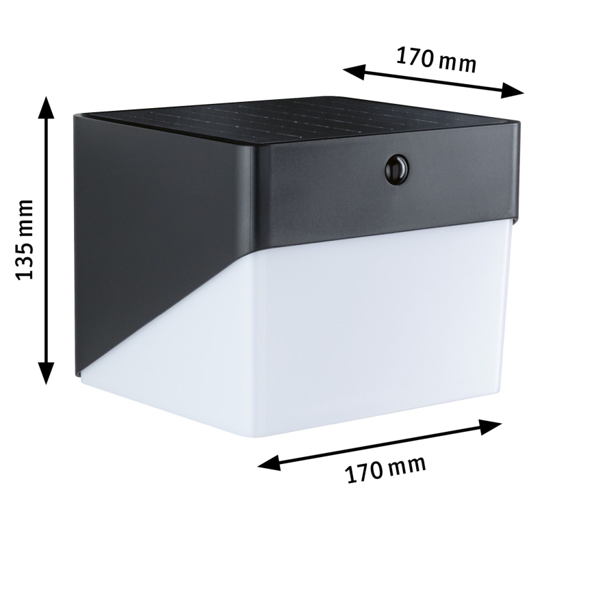 Paulmann 95746 - LED/2,3W IP44 Solcellsdriven vägglampa med sensor EILEEN 3,7/230V 4000 mAh svart