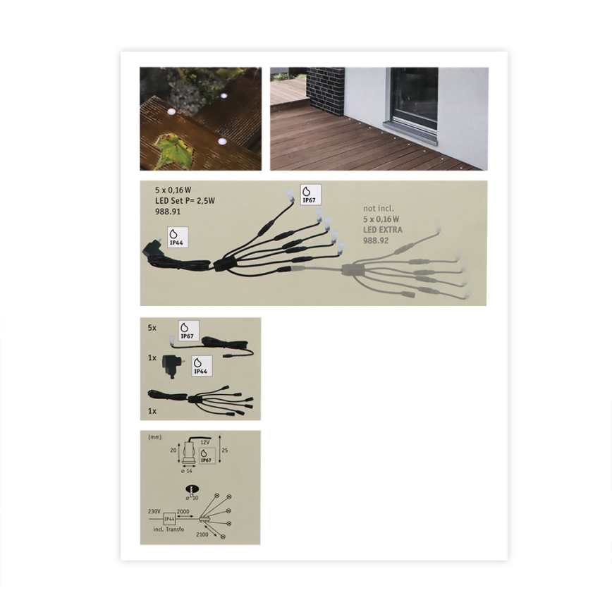 Paulmann 98891 - SET 5X LED/0,16W IP67 Infälld utomhusbelysning MICRO 230V