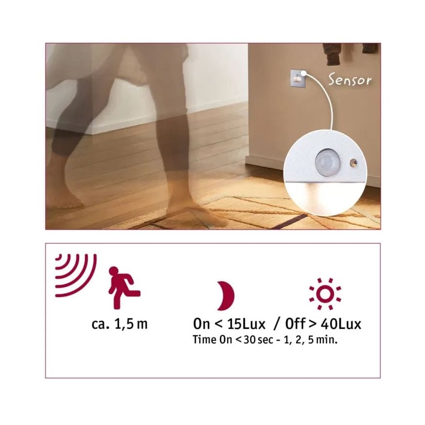 Paulmann  93134 - LED/1,2W Trappbelysning med sensor EDGE 230V matt krom