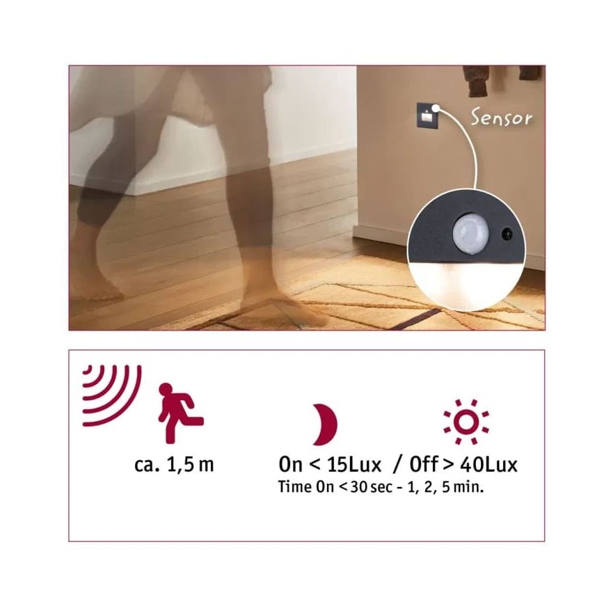 Paulmann  93135 - LED/1,2W Trappbelysning med sensor EDGE 230V svart