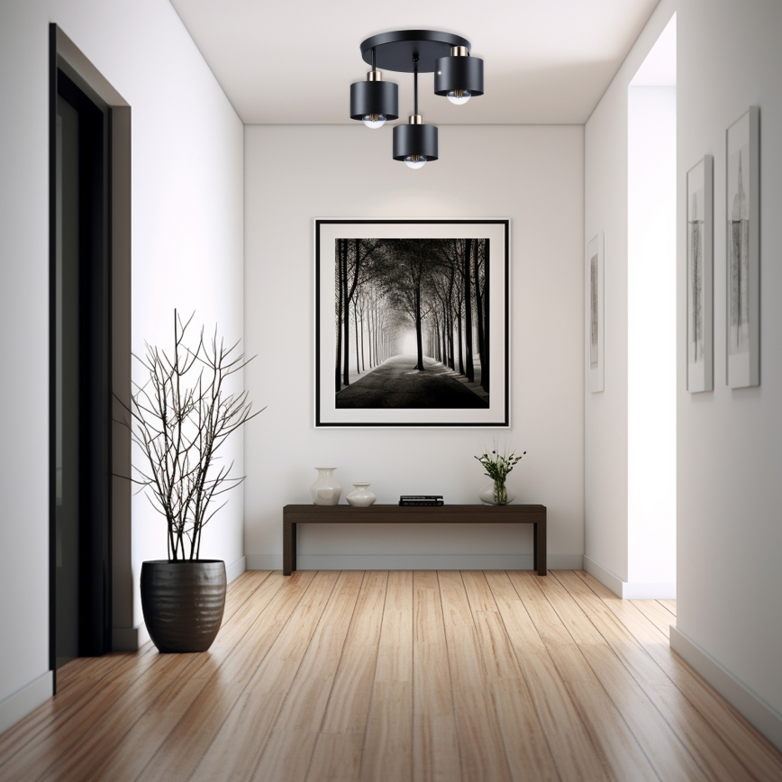 Pendelkrona 3xE27/35W/230V diameter 30 cm svart/guld