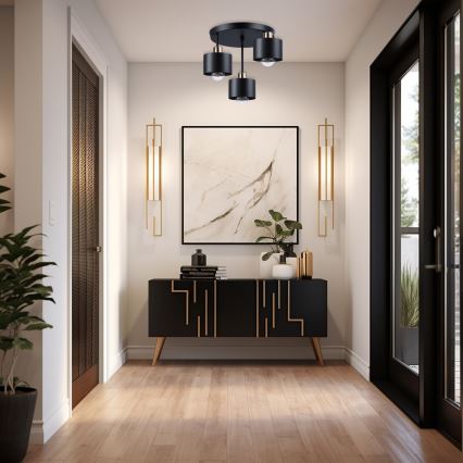 Pendelkrona 3xE27/35W/230V diameter 30 cm svart/guld