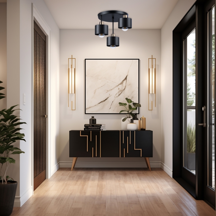 Pendelkrona 3xE27/35W/230V diameter 30 cm svart/guld