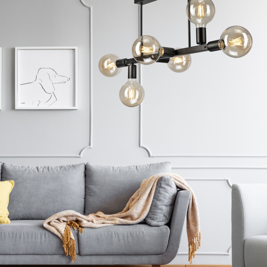 Pendelkrona ASTRID 6xE27/60W/230V svart