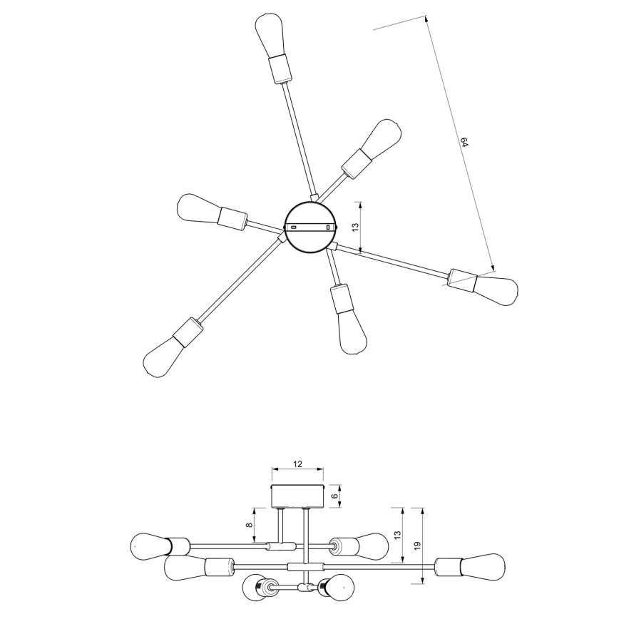 Pendelkrona FLAME 6xE27/60W/230V svart/skinande krom