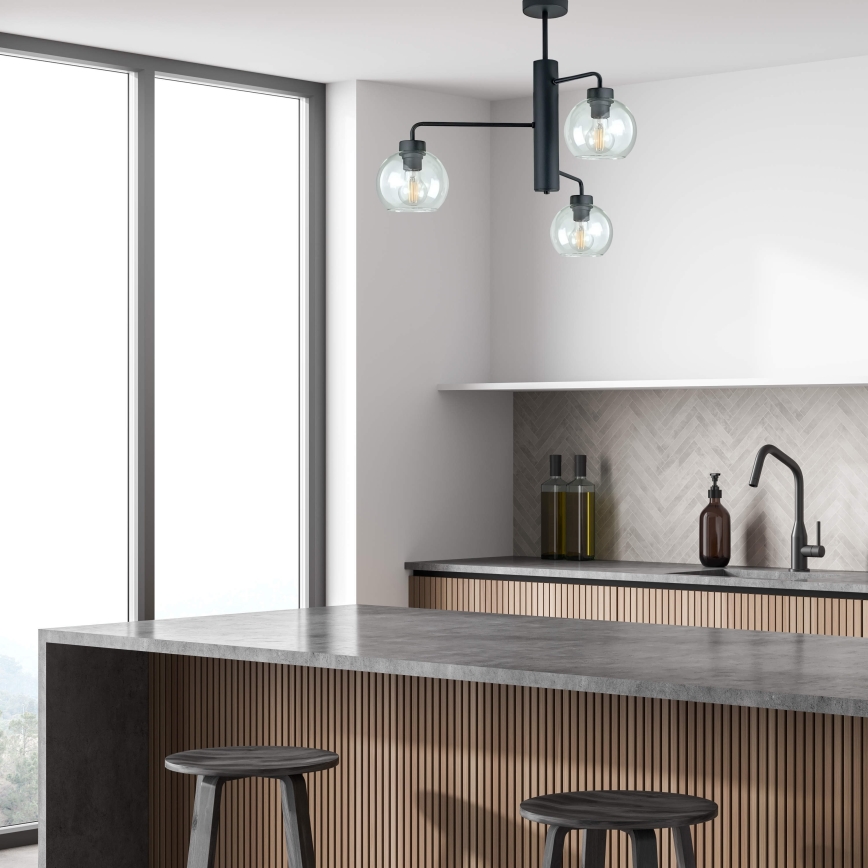 Pendelkrona FLEX 3xE27/60W/230V svart/genomskinlig