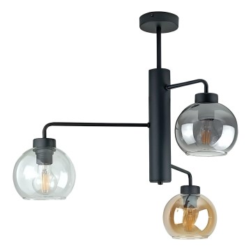 Pendelkrona FLEX 3xE27/60W/230V svart/rökig svart/rökig beige/genomskinlig