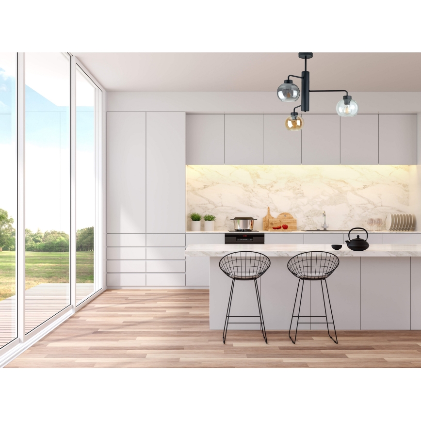 Pendelkrona FLEX 3xE27/60W/230V svart/rökig svart/rökig beige/genomskinlig