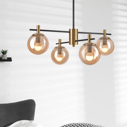 Pendelkrona LILOU 4xE14/5W/230V guld/svart/rökig beige