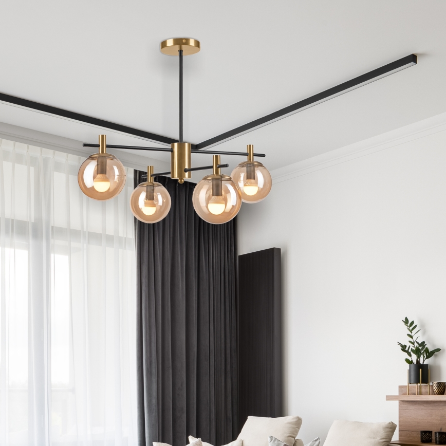 Pendelkrona LILOU 4xE14/5W/230V guld/svart/rökig beige