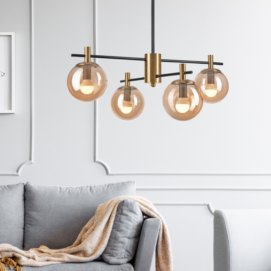 Pendelkrona LILOU 4xE14/5W/230V guld/svart/rökig beige