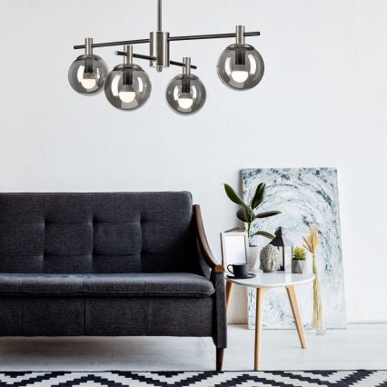 Pendelkrona LILOU 4xE14/5W/230V matt krom/rökig