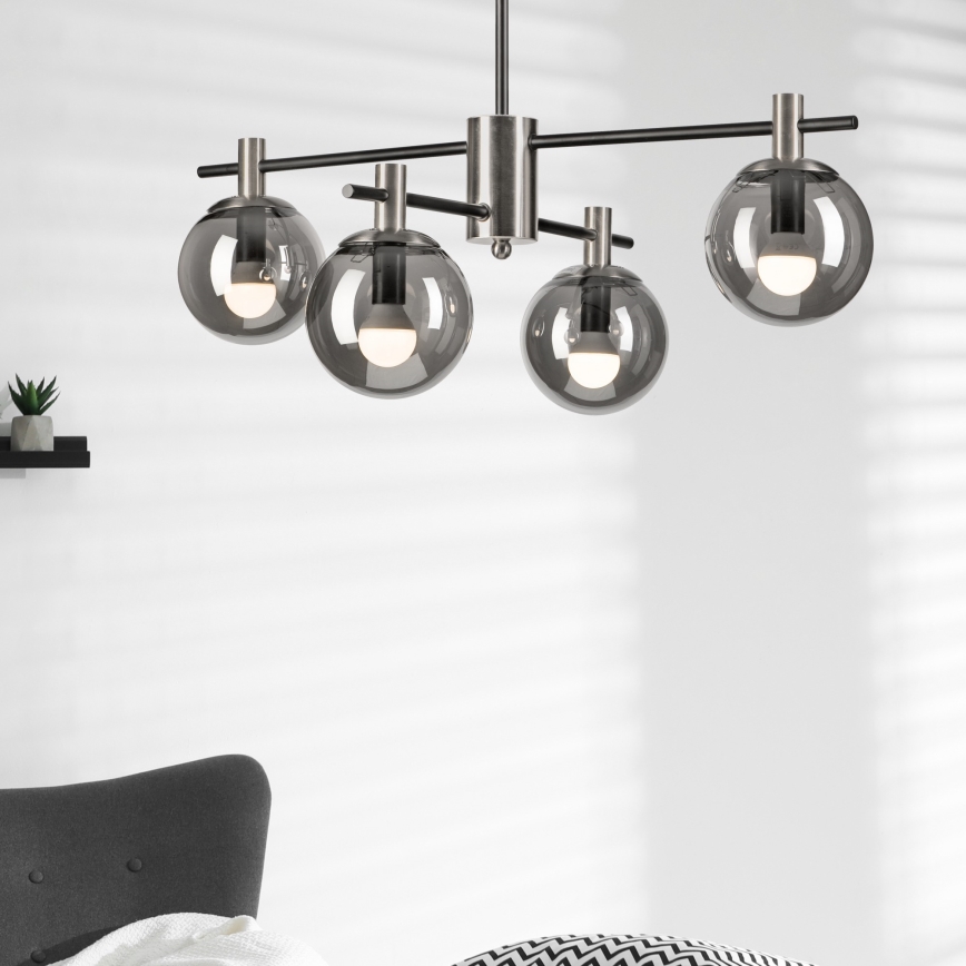 Pendelkrona LILOU 4xE14/5W/230V matt krom/rökig