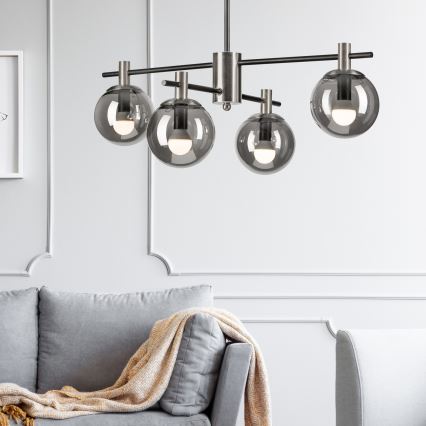 Pendelkrona LILOU 4xE14/5W/230V matt krom/rökig