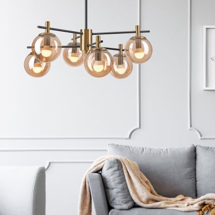 Pendelkrona LILOU 6xE14/5W/230V guld/svart/rökig beige