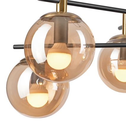 Pendelkrona LILOU 6xE14/5W/230V guld/svart/rökig beige