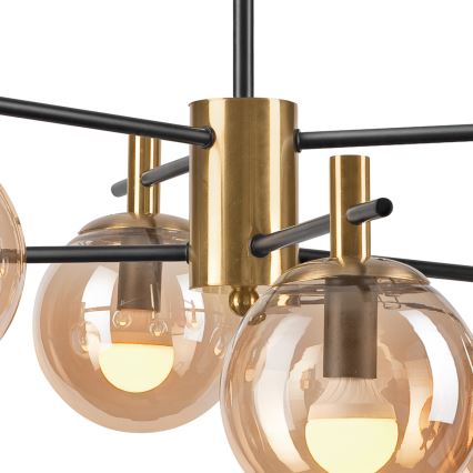 Pendelkrona LILOU 6xE14/5W/230V guld/svart/rökig beige
