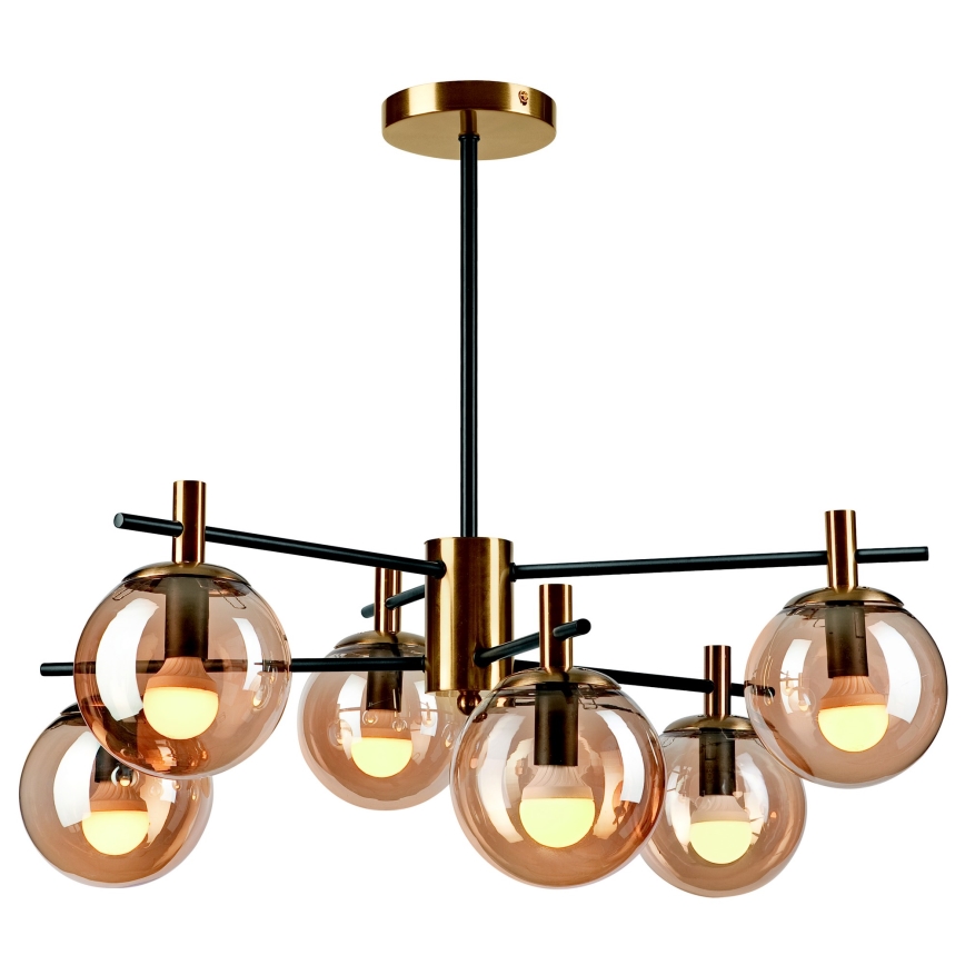Pendelkrona LILOU 6xE14/5W/230V guld/svart/rökig beige