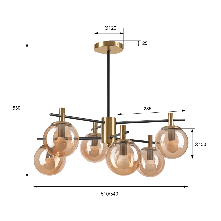 Pendelkrona LILOU 6xE14/5W/230V guld/svart/rökig beige