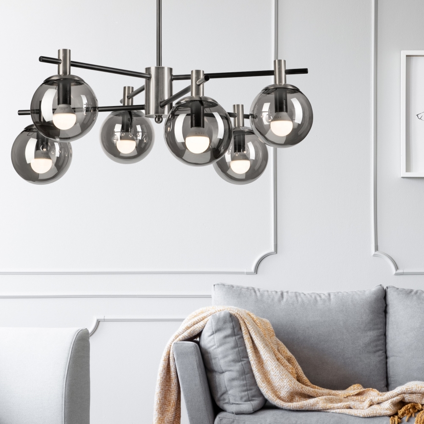 Pendelkrona LILOU 6xE14/5W/230V matt krom/rökig