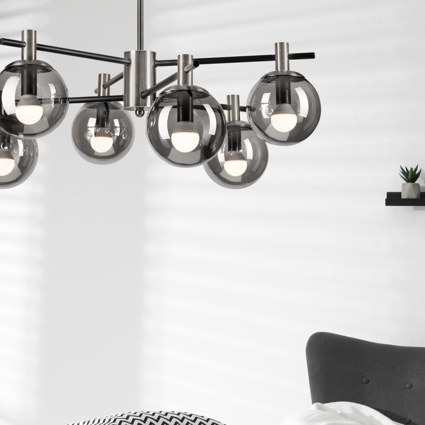 Pendelkrona LILOU 6xE14/5W/230V matt krom/rökig