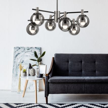 Pendelkrona LILOU 6xE14/5W/230V matt krom/rökig