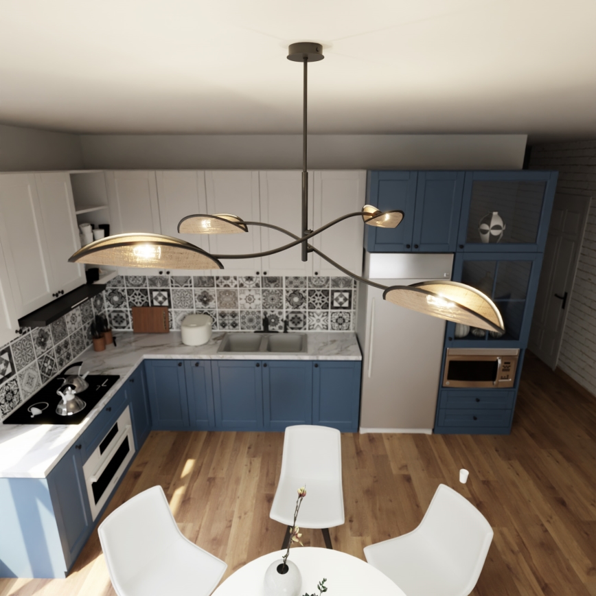 Pendelkrona LOTUS 4xE14/10W/230V svart/beige