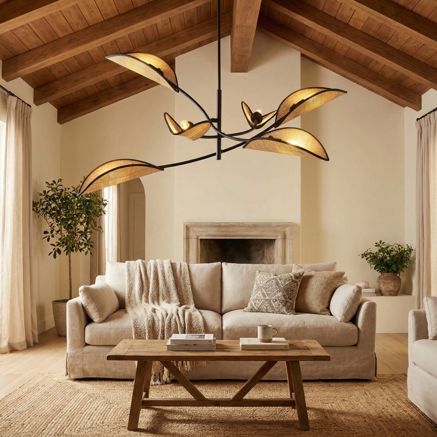 Pendelkrona LOTUS 6xE14/10W/230V svart/beige