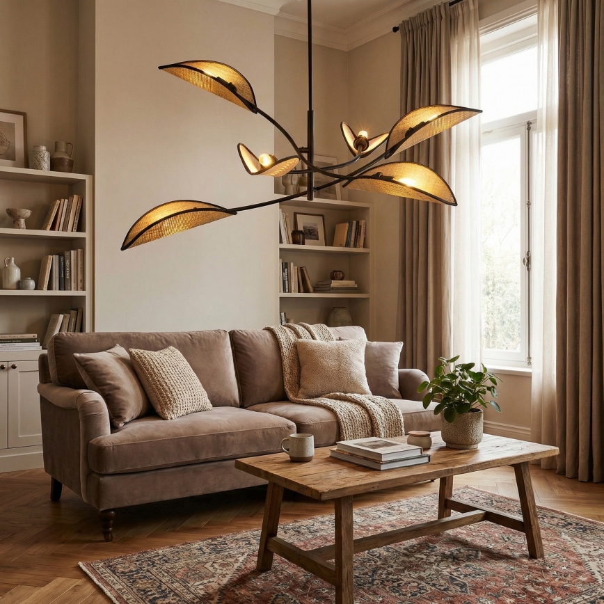 Pendelkrona LOTUS 6xE14/10W/230V svart/beige