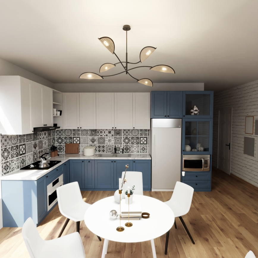 Pendelkrona LOTUS 6xE14/10W/230V svart/beige