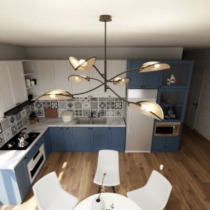 Pendelkrona LOTUS 6xE14/10W/230V svart/beige