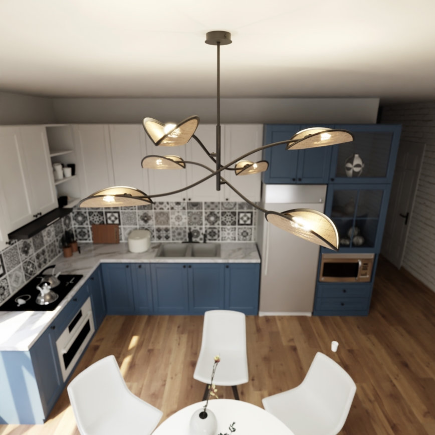 Pendelkrona LOTUS 6xE14/10W/230V svart/beige