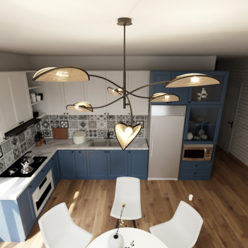 Pendelkrona LOTUS 6xE14/10W/230V svart/beige