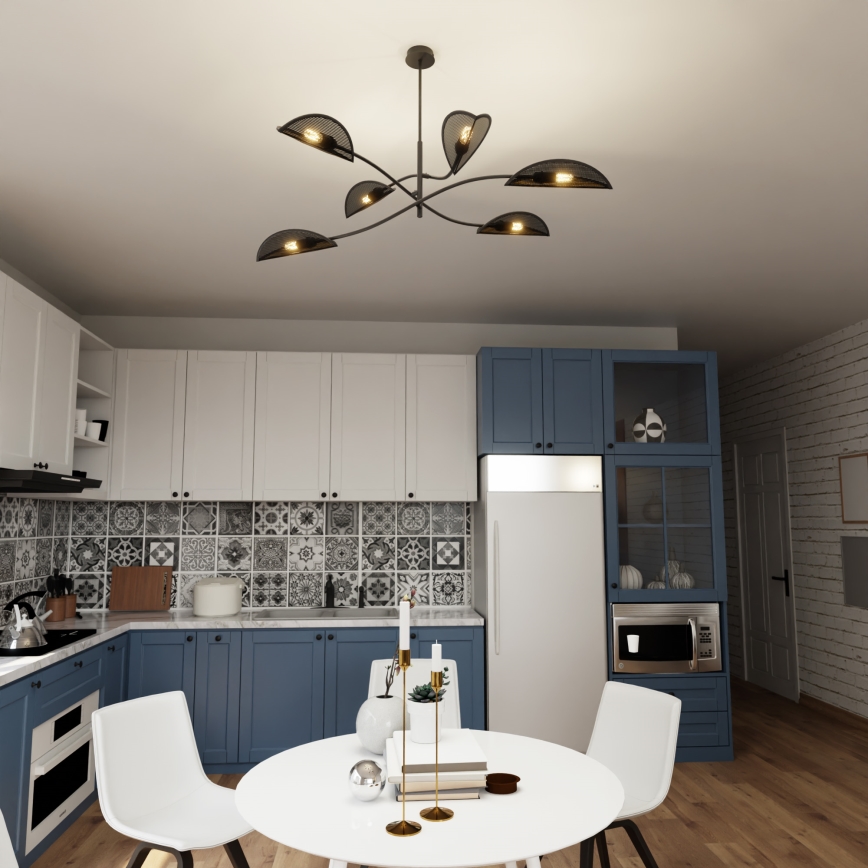 Pendelkrona LOTUS 6xE14/10W/230V svart/guld