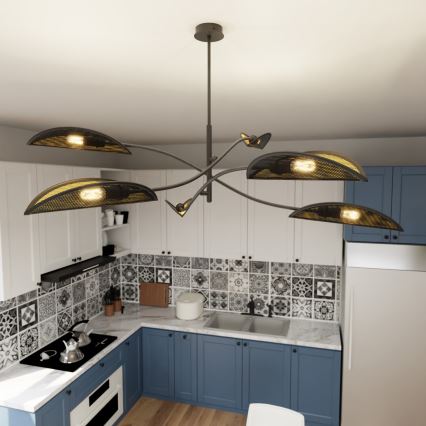 Pendelkrona LOTUS 6xE14/10W/230V svart/guld