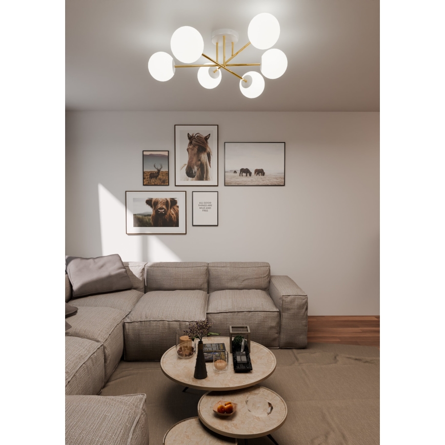 Pendelkrona MAGNUM 6xE14/10W/230V vit/guld