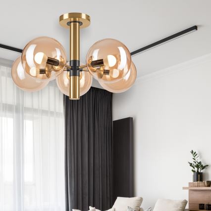 Pendelkrona ROLLO 5xE14/5W/230V guld/rökig beige