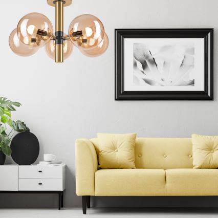 Pendelkrona ROLLO 5xE14/5W/230V guld/rökig beige