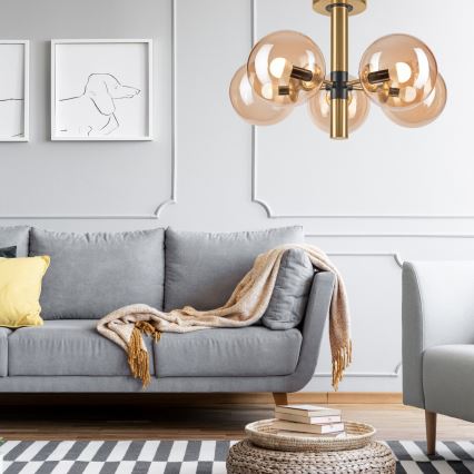 Pendelkrona ROLLO 5xE14/5W/230V guld/rökig beige