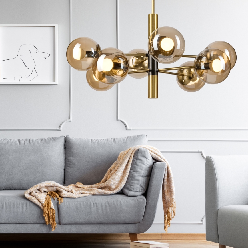 Pendelkrona ROLLO 8xE14/5W/230V guld/rökig beige